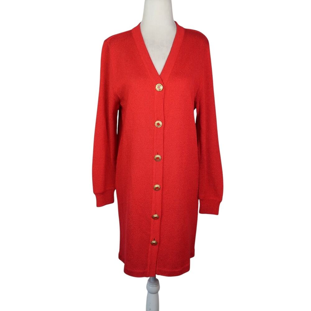 Vintage 90s Cherry Red Knit Long Cardigan Sweater M